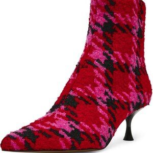 Women's Kitten Heels Shimmer Houndstooth Pointed Toe 2.5 Inch Fuchsia Size 7.5